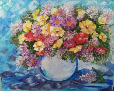 Painting titled "A joyful bouquet" by Tatiana Shirova, Original Artwork, Oil