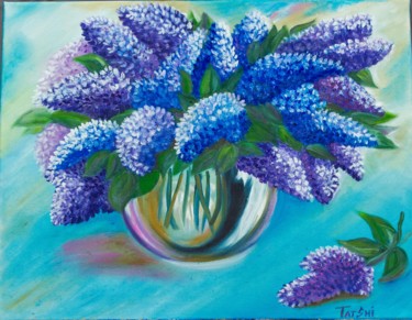 Peinture intitulée "Lilac on a turquois…" par Tatiana Shirova, Œuvre d'art originale, Huile