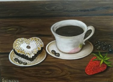 Картина под названием "cup of coffee and c…" - Tatiana Shirova, Подлинное произведение искусства, Масло
