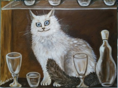 Картина под названием "The cat in the chin…" - Tatiana Shirova, Подлинное произведение искусства, Масло