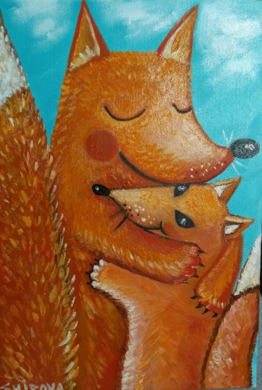 Painting titled "Foxes" by Tatiana Shirova, Original Artwork, Oil