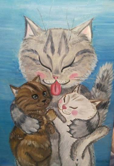Pintura intitulada "Mother cat" por Tatiana Shirova, Obras de arte originais, Óleo