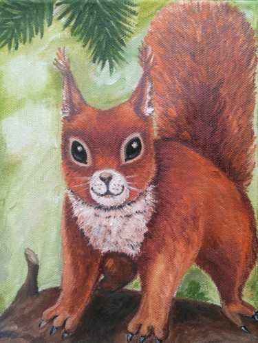Painting titled "Squirrel" by Tatiana Shirova, Original Artwork, Oil