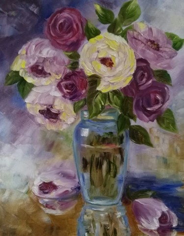 Картина под названием "Luxurious bouquet" - Tatiana Shirova, Подлинное произведение искусства, Масло