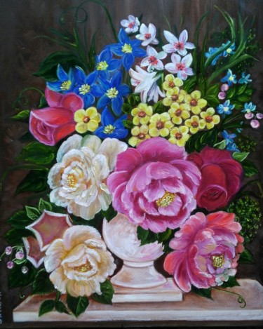 Painting titled "Vintage bouquet" by Tatiana Shirova, Original Artwork, Oil