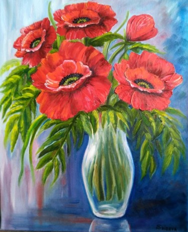 Painting titled "Summer poppies" by Tatiana Shirova, Original Artwork, Oil