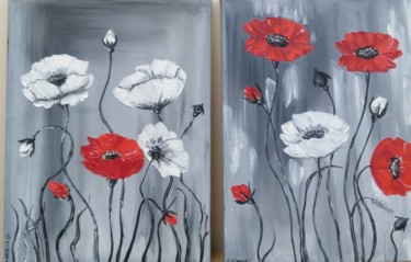 Painting titled "Diptych. Poppies" by Tatiana Shirova, Original Artwork, Oil Mounted on Wood Stretcher frame
