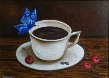 Картина под названием "Morning coffee in t…" - Tatiana Shirova, Подлинное произведение искусства, Масло
