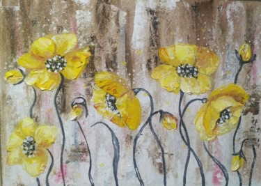Painting titled "Winter poppies2" by Tatiana Shirova, Original Artwork, Oil Mounted on Wood Panel