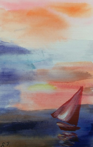 Painting titled "Sailboat" by Tatiana Shirova, Original Artwork, Watercolor