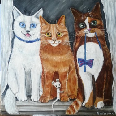 Painting titled "Cats" by Tatiana Shirova, Original Artwork, Oil