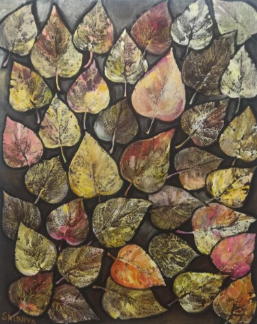 Painting titled "Autumn leaves" by Tatiana Shirova, Original Artwork, Acrylic Mounted on Wood Stretcher frame