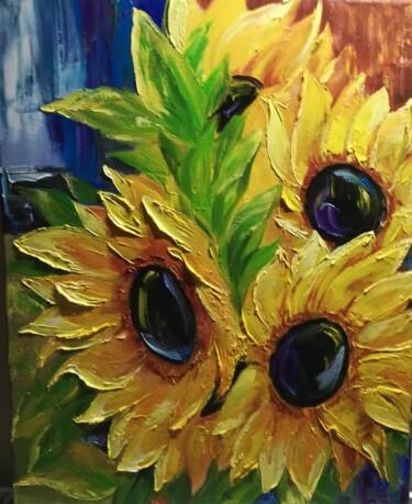 Картина под названием "sunflowers" - Tatiana Shirova, Подлинное произведение искусства, Масло Установлен на Деревянная рама…
