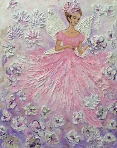 Painting titled "flower Fairy" by Tatiana Shirova, Original Artwork, Acrylic Mounted on Wood Stretcher frame
