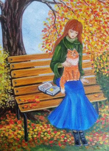 Peinture intitulée "Autumn cat" par Tatiana Shirova, Œuvre d'art originale, Huile