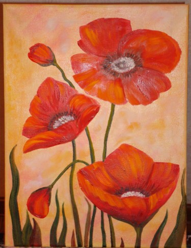 Painting titled "Summer poppies / Ле…" by Tatiana Shirova, Original Artwork, Oil