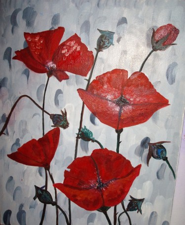 Peinture intitulée "thoughtful poppies" par Tatiana Shirova, Œuvre d'art originale, Huile