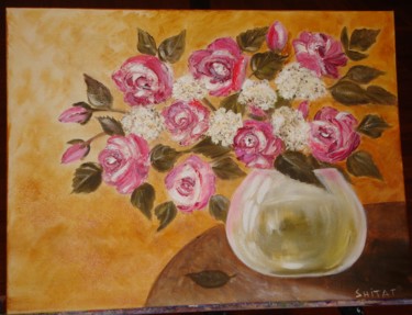 Картина под названием "Bouquet in a white…" - Tatiana Shirova, Подлинное произведение искусства, Масло