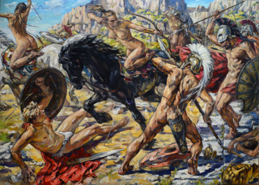 Painting titled "Last battle Penthes…" by Olga Shishkina, Original Artwork, Oil