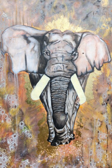 Картина под названием "Индийский слон" - Shivai, Подлинное произведение искусства, Акрил