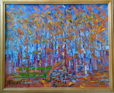 Painting titled "Осіння флейта" by Vladimir Shiyan, Original Artwork, Oil