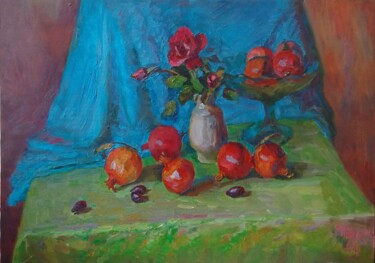 Картина под названием "Натюрморт з трояндою" - Vladimir Shiyan, Подлинное произведение искусства, Масло Установлен на Деревя…