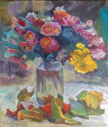 Картина под названием "Хризантемы,осень." - Vladimir Shiyan, Подлинное произведение искусства