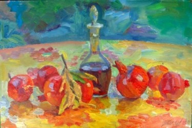 Картина под названием "гранаты и вино" - Vladimir Shiyan, Подлинное произведение искусства, Масло