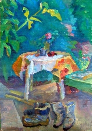 Painting titled "Дачная жизнь. этюд" by Vladimir Shiyan, Original Artwork, Oil