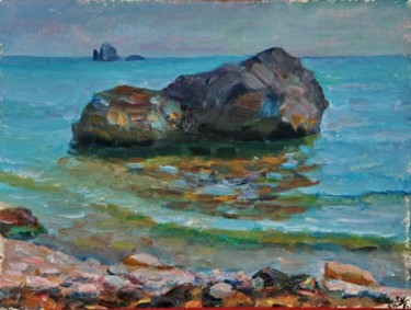 Картина под названием "Камни в море.Крым" - Vladimir Shiyan, Подлинное произведение искусства, Масло