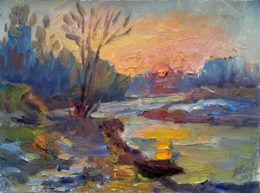 Painting titled "весна.вечер" by Vladimir Shiyan, Original Artwork, Oil