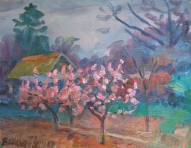 Картина под названием "персики в саду" - Vladimir Shiyan, Подлинное произведение искусства, Масло