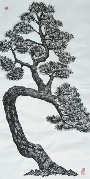 Painting titled "pine tree1" by So Hyon Kim, Original Artwork, Ink