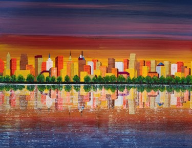 Painting titled "sunset city" by So Hyon Kim, Original Artwork, Acrylic