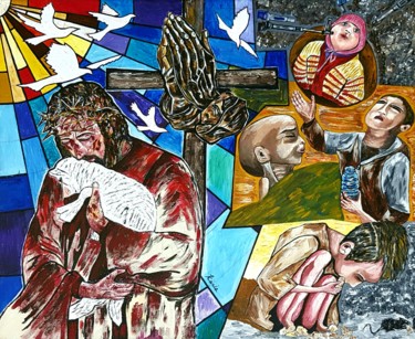 Malerei mit dem Titel "tears of Christ1" von So Hyon Kim, Original-Kunstwerk, Acryl