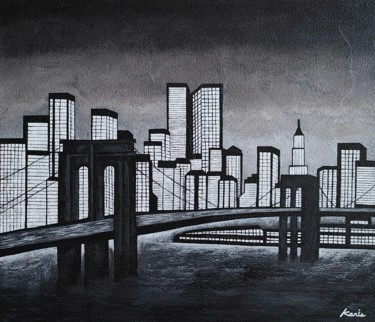 Painting titled "city at night" by So Hyon Kim, Original Artwork, Acrylic