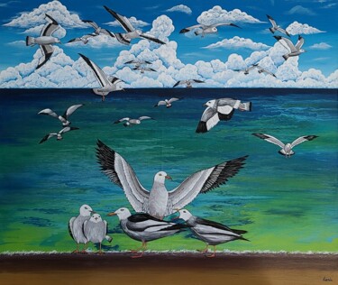 Painting titled "dream of seagull3" by So Hyon Kim, Original Artwork, Acrylic