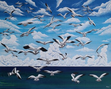 Malerei mit dem Titel "dream of seagull1" von So Hyon Kim, Original-Kunstwerk, Acryl