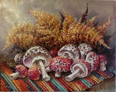 Painting titled "Грибная пора" by Tatiana Shmakova, Original Artwork, Oil Mounted on Wood Stretcher frame