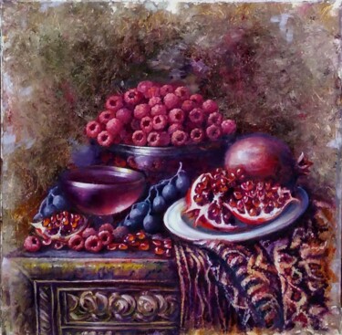 Картина под названием "Фрукты и малина" - Tatiana Shmakova, Подлинное произведение искусства, Масло Установлен на Деревянная…