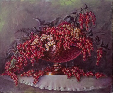 Painting titled "Красная смородина" by Tatiana Shmakova, Original Artwork, Oil Mounted on Wood Stretcher frame