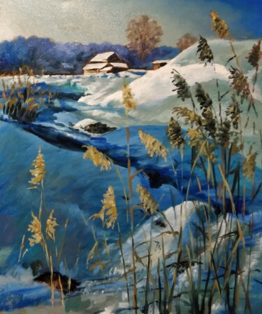 Картина под названием "Зимний денек" - Tatiana Shmakova, Подлинное произведение искусства, Масло Установлен на Деревянная ра…