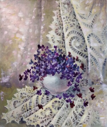 Картина под названием "Фиалки" - Tatiana Shmakova, Подлинное произведение искусства, Масло Установлен на Деревянная рама для…