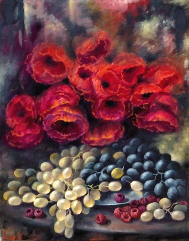 Картина под названием "Маки и финоград" - Tatiana Shmakova, Подлинное произведение искусства, Масло Установлен на Деревянная…