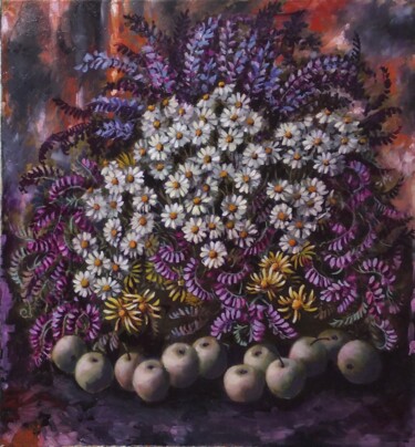 Картина под названием "Лесные ромашки" - Tatiana Shmakova, Подлинное произведение искусства, Масло Установлен на Деревянная…