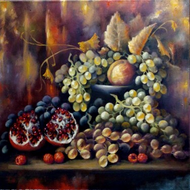 Painting titled "Вкусный виноград" by Tatiana Shmakova, Original Artwork, Oil Mounted on Wood Stretcher frame
