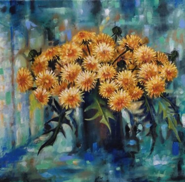 Картина под названием "Одуванчики" - Tatiana Shmakova, Подлинное произведение искусства, Масло Установлен на Деревянная рама…