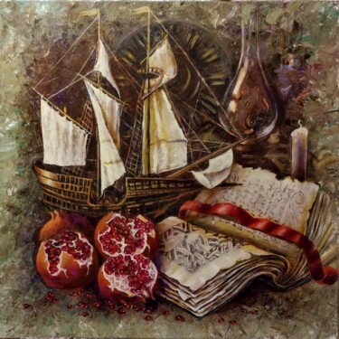 Schilderij getiteld "Кораблик" door Tatiana Shmakova, Origineel Kunstwerk, Olie Gemonteerd op Frame voor houten brancard