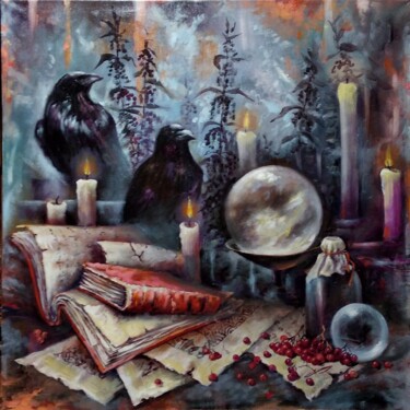Картина под названием "Уроки колдовства" - Tatiana Shmakova, Подлинное произведение искусства, Масло Установлен на Деревянна…
