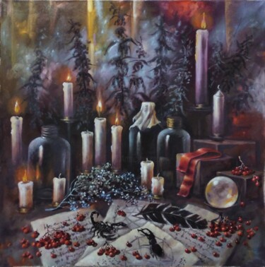 Картина под названием "Колдовской вечер" - Tatiana Shmakova, Подлинное произведение искусства, Масло Установлен на Деревянна…